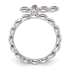 Sterling Silver Stackable Expressions Rhodium-plated Created Ruby Cross Ring - Sophia Jewelers