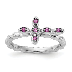 Sterling Silver Stackable Expressions Rhodium-plated Created Ruby Cross Ring - Sophia Jewelers