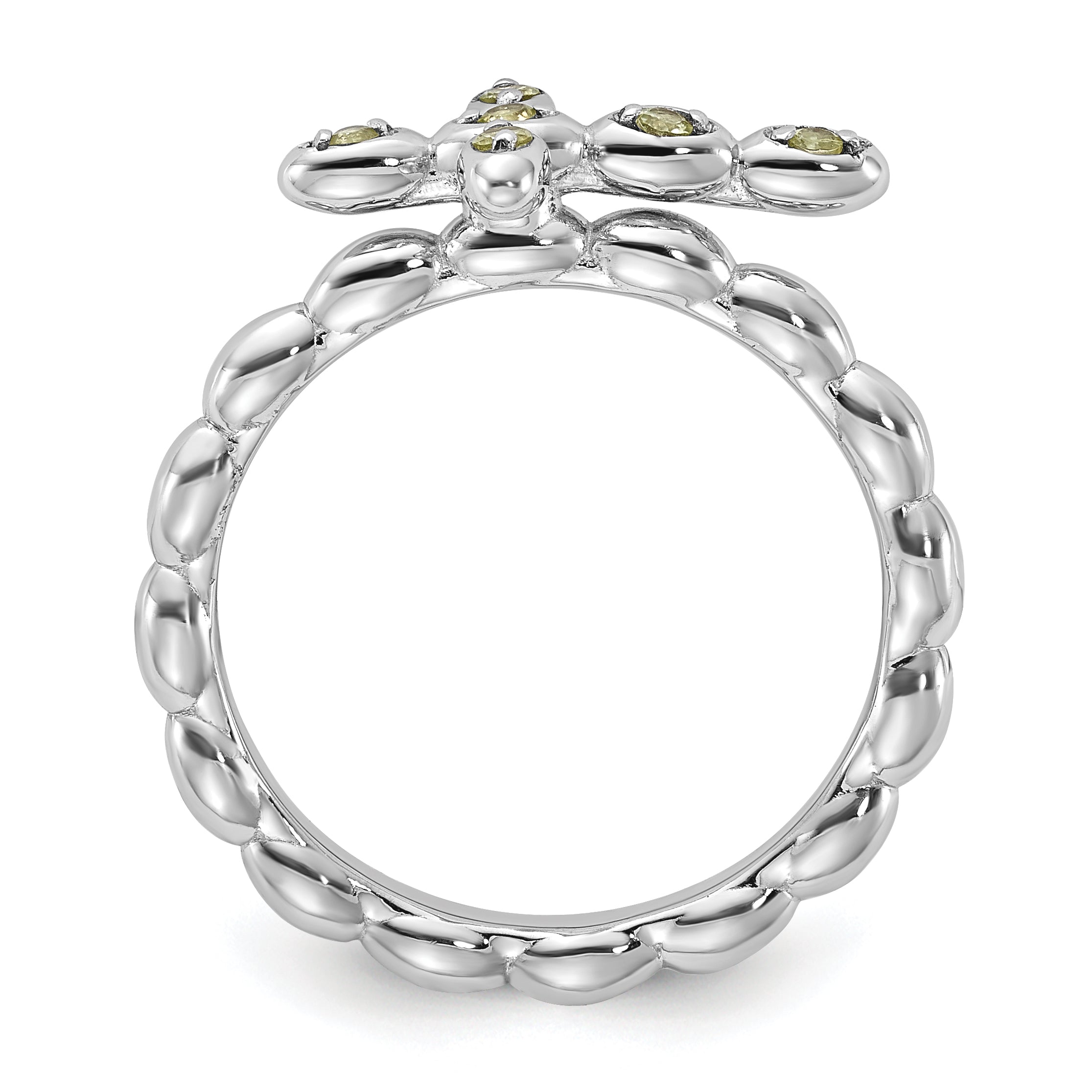 Sterling Silver Stackable Expressions Rhodium-plated Peridot Cross Ring - Sophia Jewelers