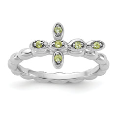 Sterling Silver Stackable Expressions Rhodium-plated Peridot Cross Ring - Sophia Jewelers