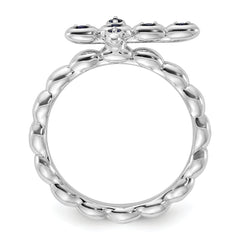 Sterling Silver Stackable Expressions Rhodium-plated Created Sapphire Cross Ring - Sophia Jewelers