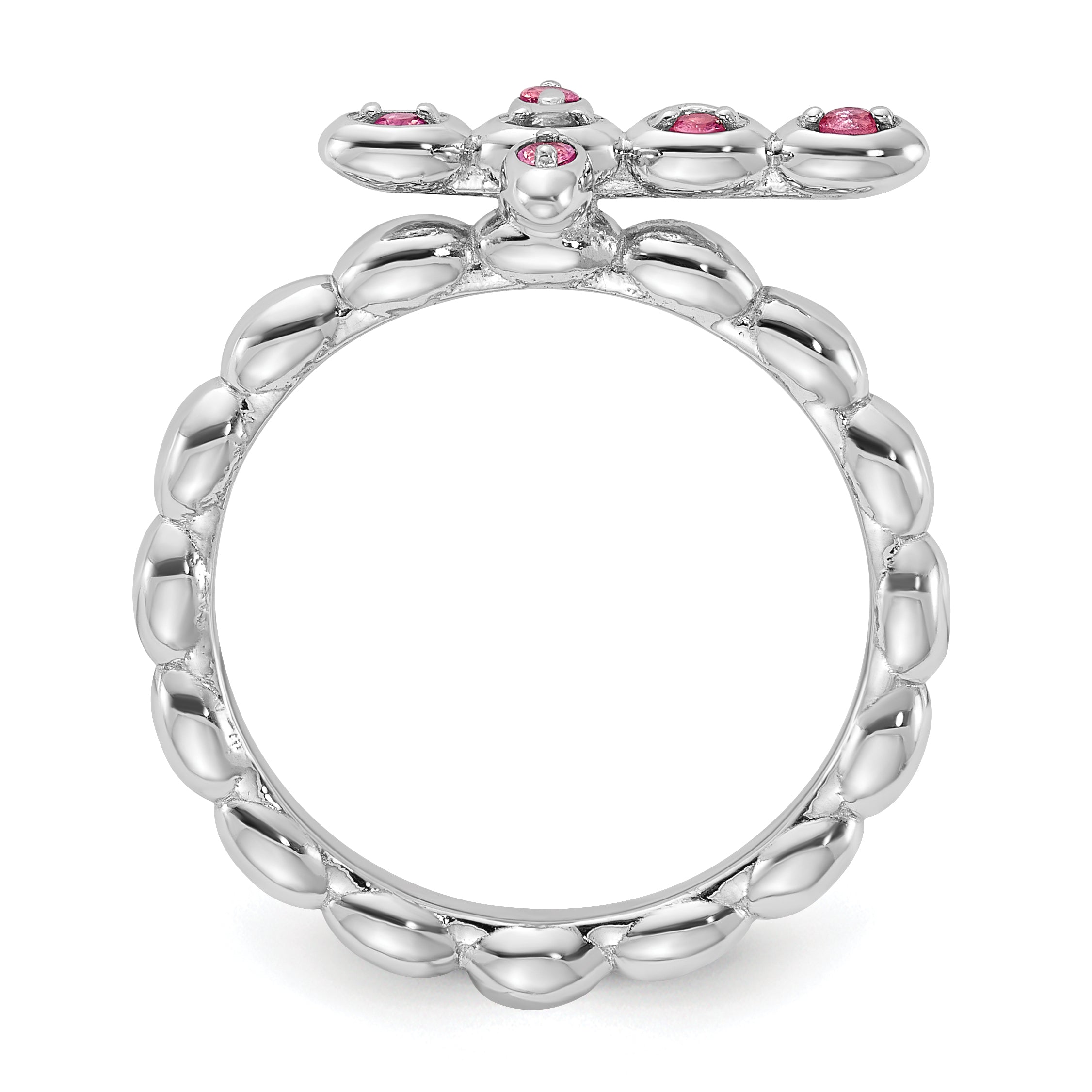 Sterling Silver Stackable Expressions Rhodium-plated Pink Tourmaline Cross Ring - Sophia Jewelers