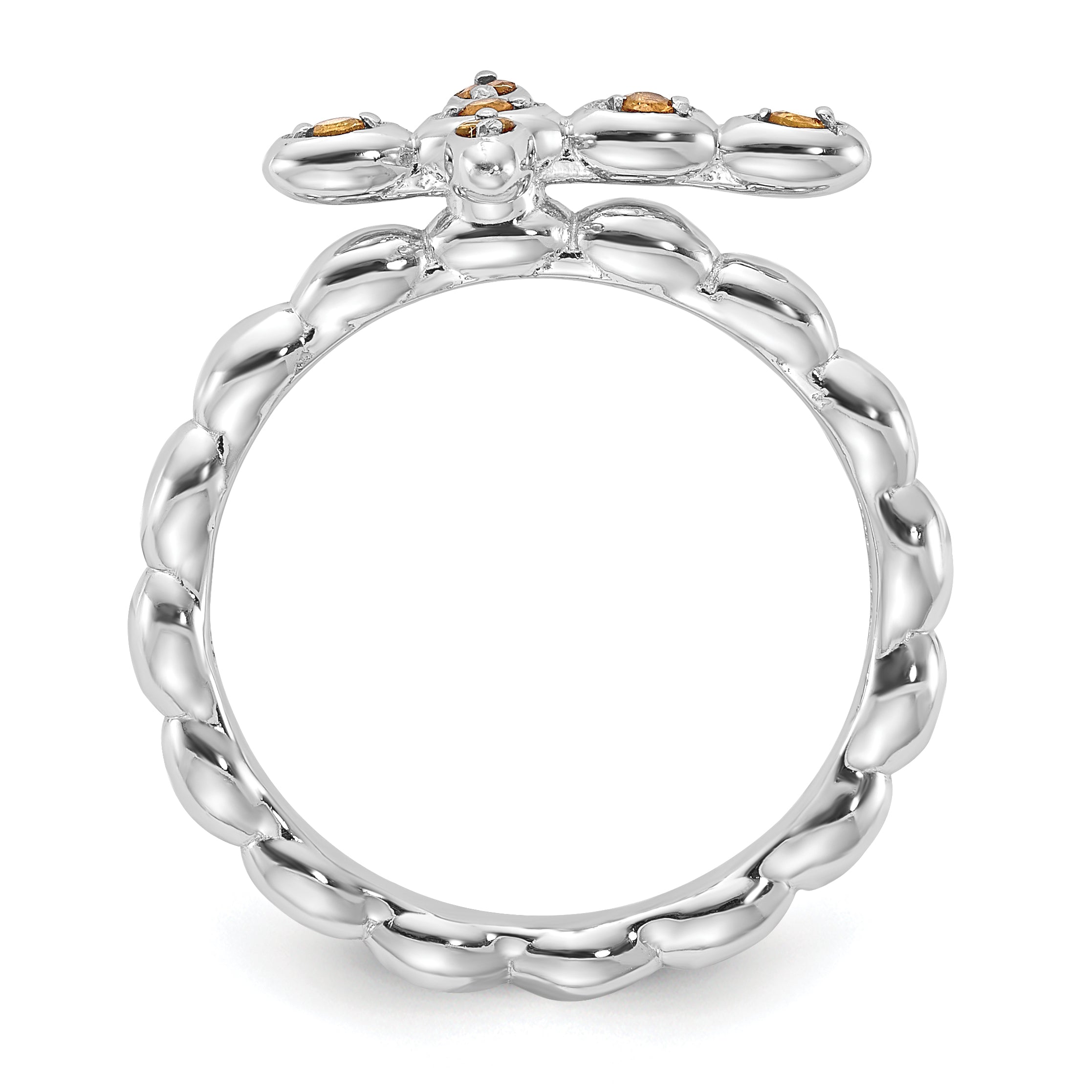 Sterling Silver Stackable Expressions Rhodium-plated Citrine Cross Ring - Sophia Jewelers