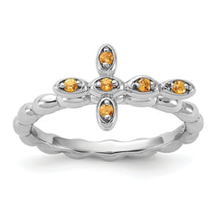 Sterling Silver Stackable Expressions Rhodium-plated Citrine Cross Ring - Sophia Jewelers