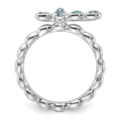 Sterling Silver Stackable Expressions Rhodium-plated Blue Topaz Cross Ring - Sophia Jewelers