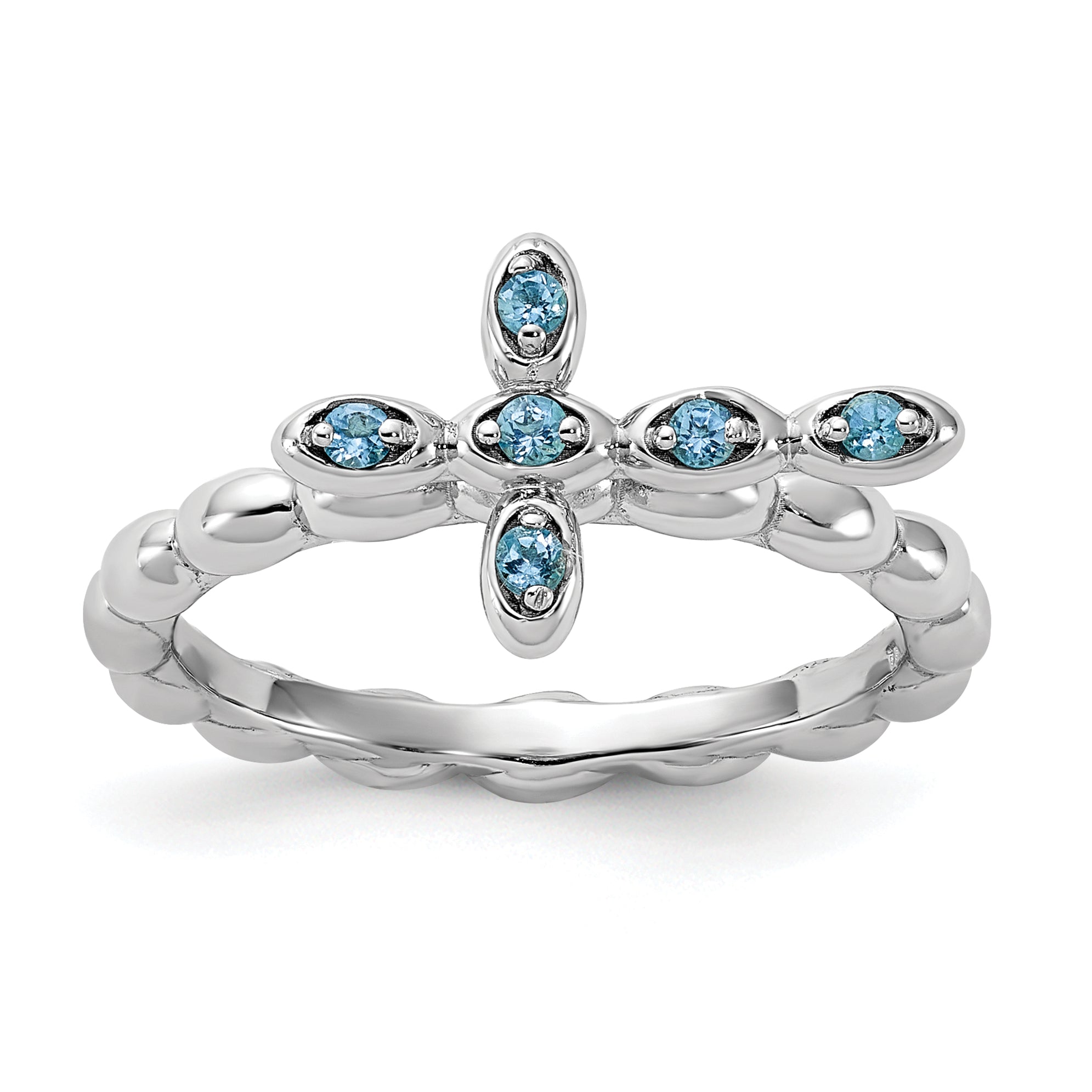 Sterling Silver Stackable Expressions Rhodium-plated Blue Topaz Cross Ring - Sophia Jewelers