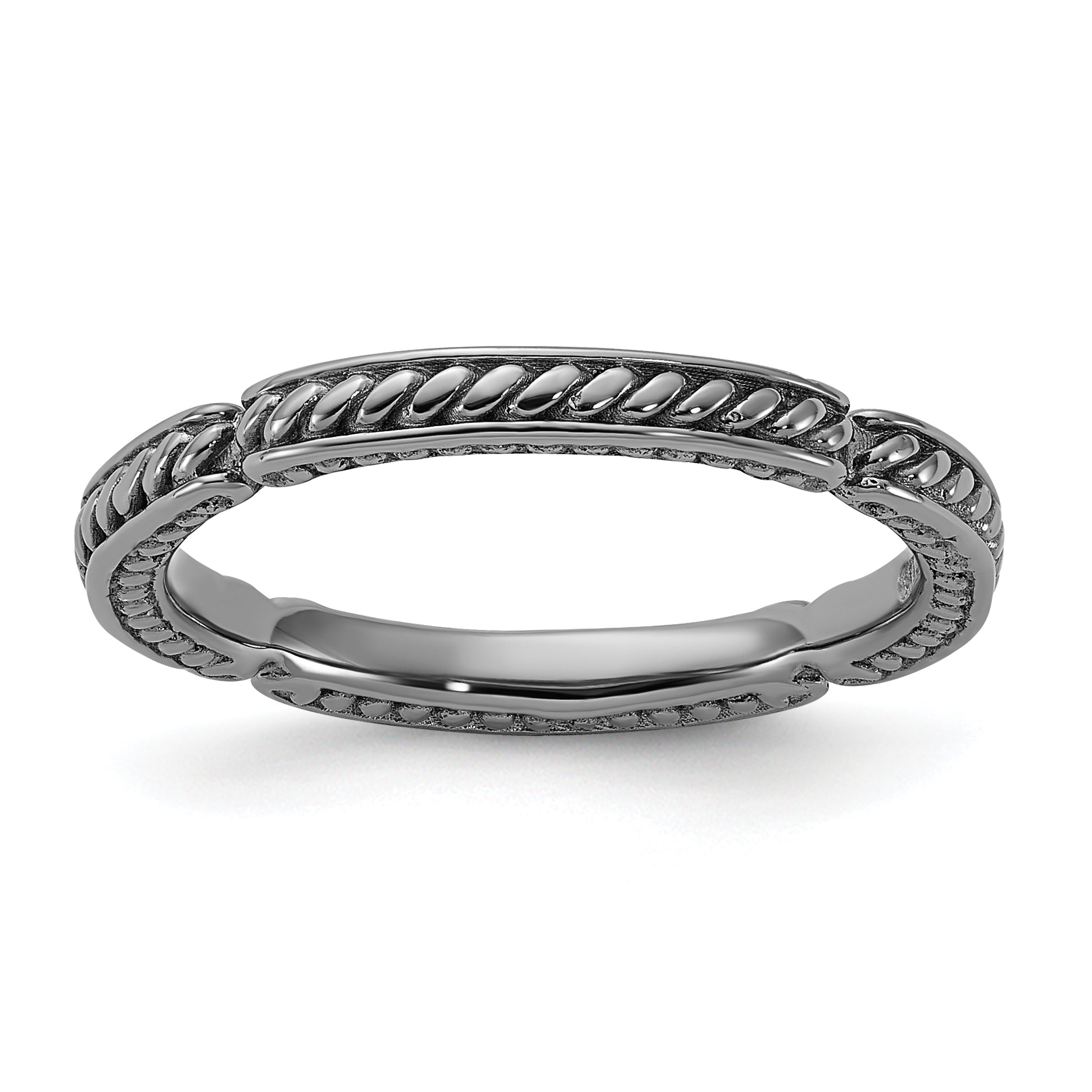 Sterling Silver Stackable Expressions Black Rhodium Textured Ring - Sophia Jewelers