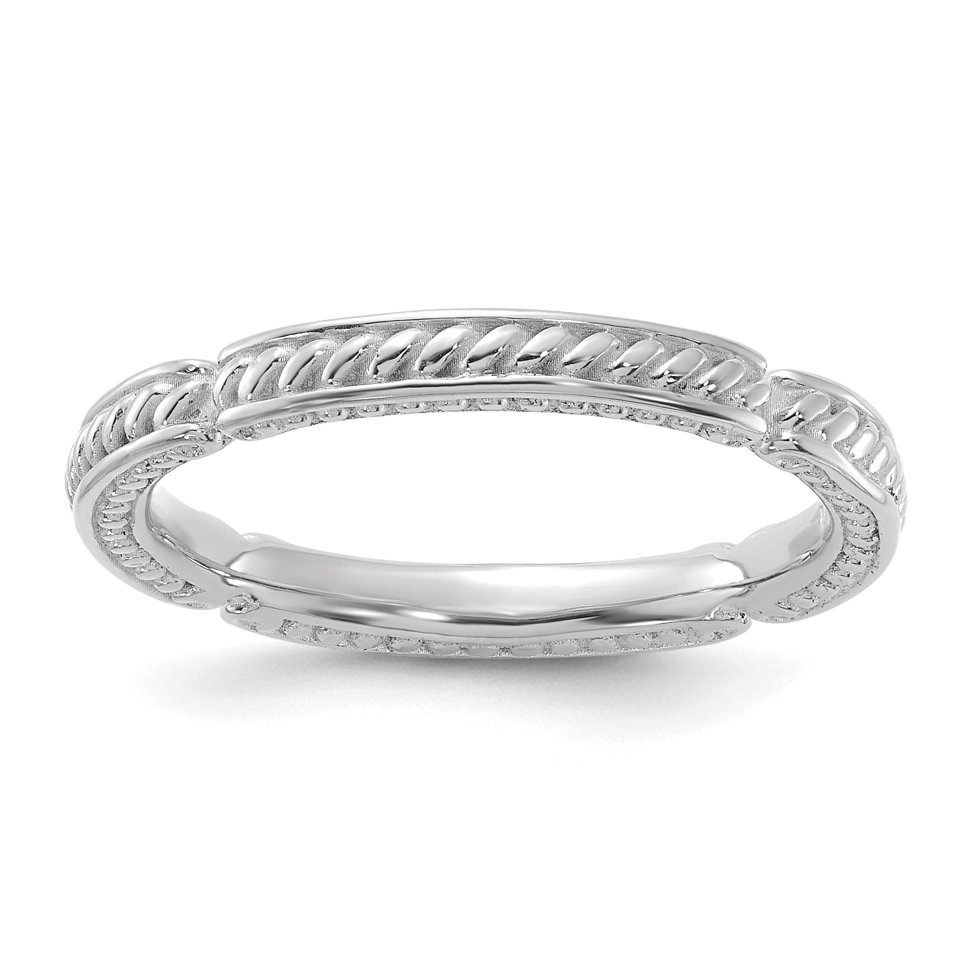 Sterling Silver Stackable Expressions Rhodium-plated Textured Ring - Sophia Jewelers