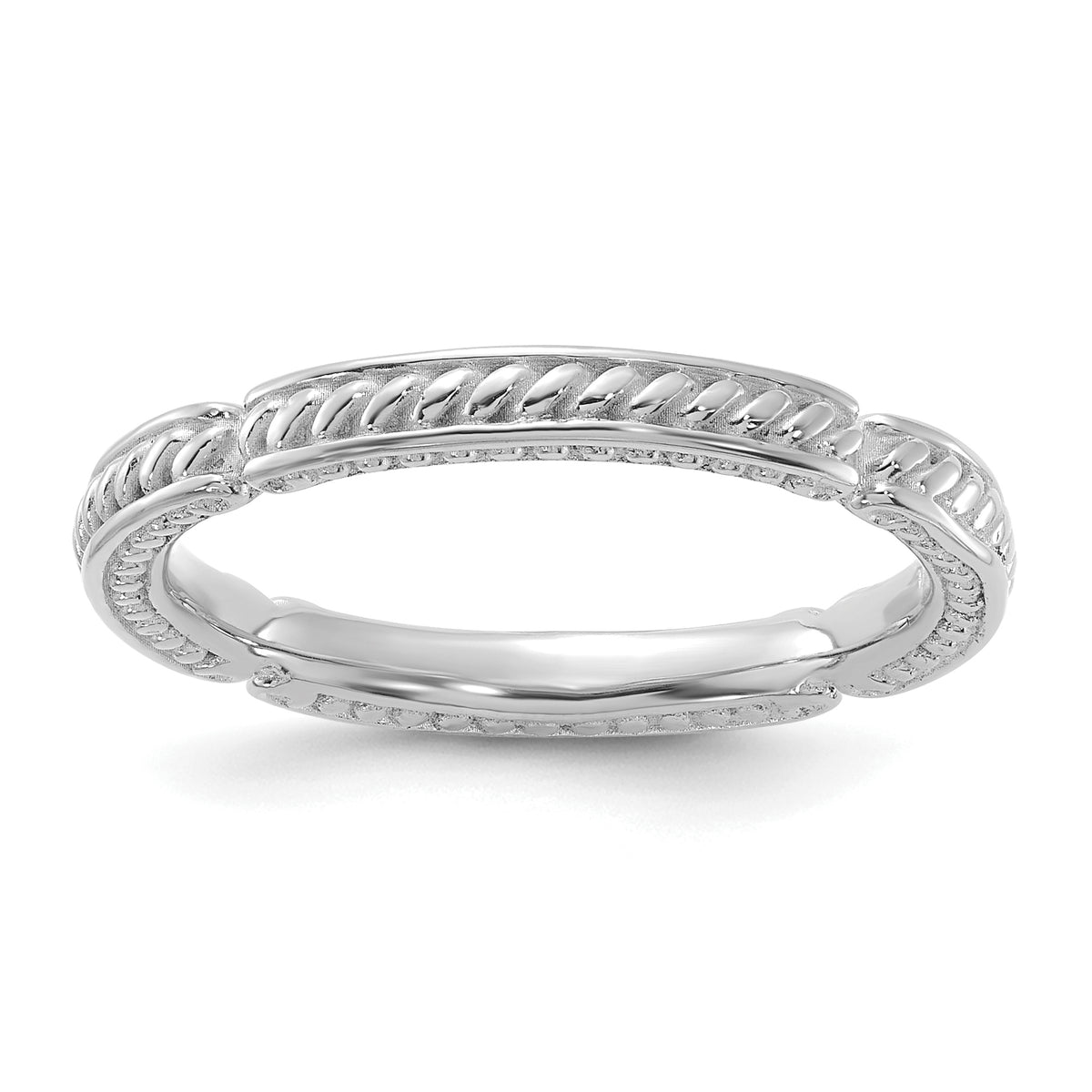 Sterling Silver Stackable Expressions Rhodium-plated Textured Ring - Sophia Jewelers