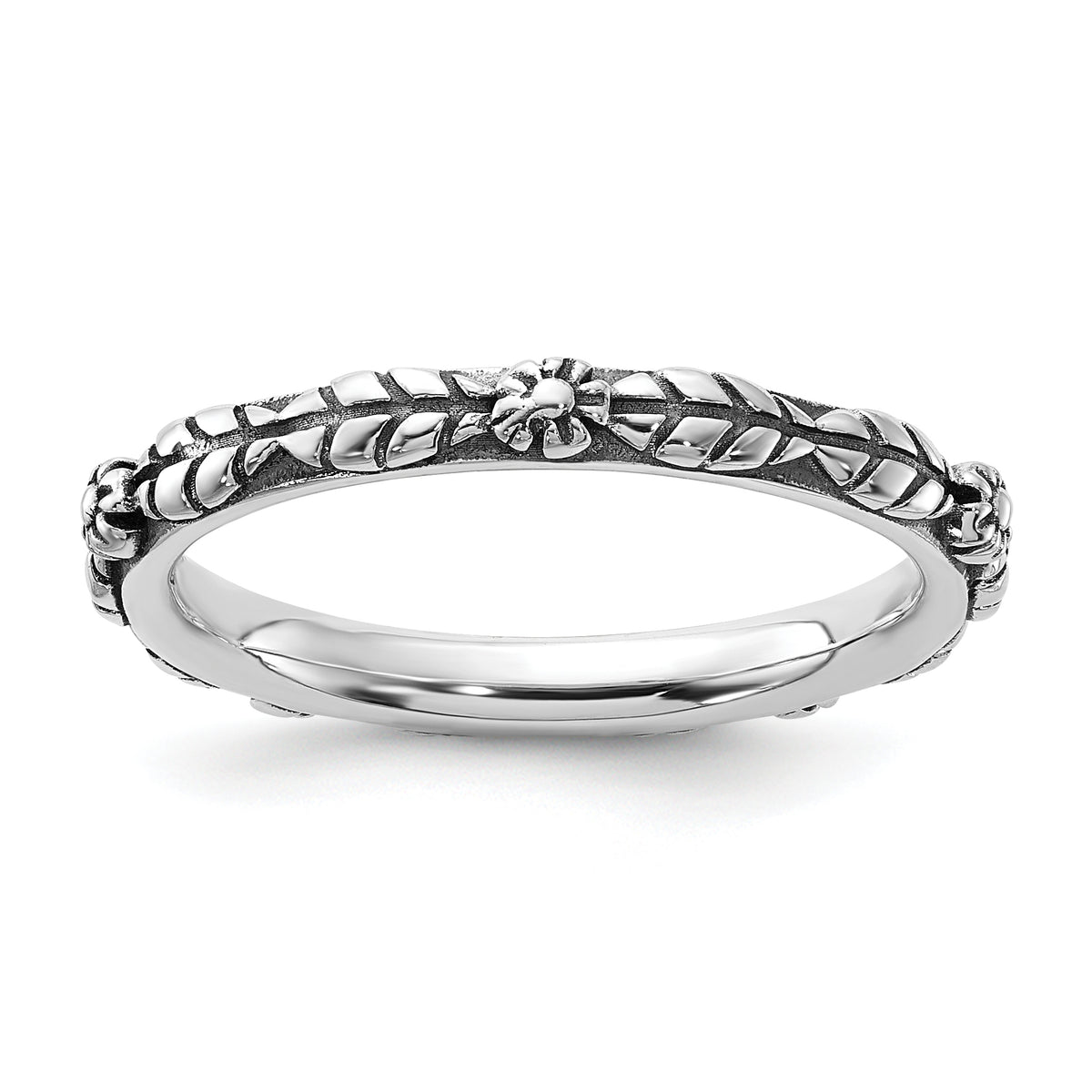 Sterling Silver Stackable Expressions Oxidized and Textured Flowers Ring - Sophia Jewelers