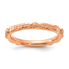 Sterling Silver Stackable Expressions Rose Gold-plated Textured Flowers Ring - Sophia Jewelers