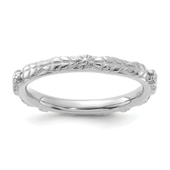 Sterling Silver Stackable Expressions Rhodium-plated Textured Flowers Ring - Sophia Jewelers