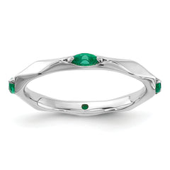 Sterling Silver Stackable Expressions Rhodium-plated Created Emerald Ring - Sophia Jewelers