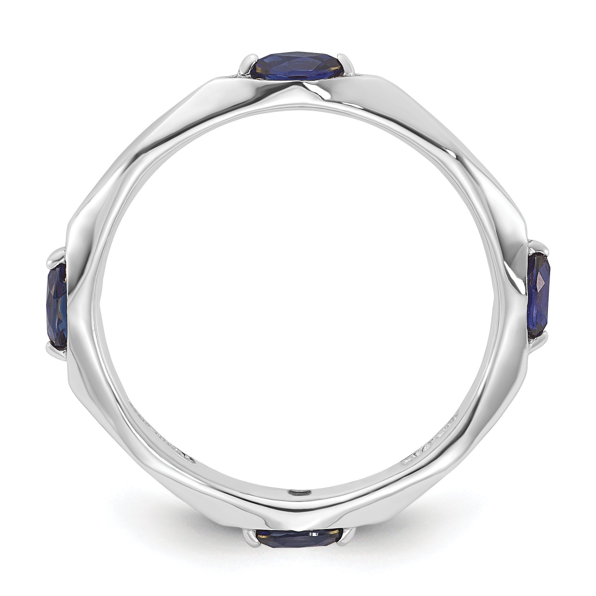 Sterling Silver Stackable Expressions Rhod-plated Created Sapphire Ring - Sophia Jewelers