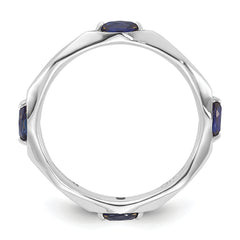 Sterling Silver Stackable Expressions Rhod-plated Created Sapphire Ring - Sophia Jewelers