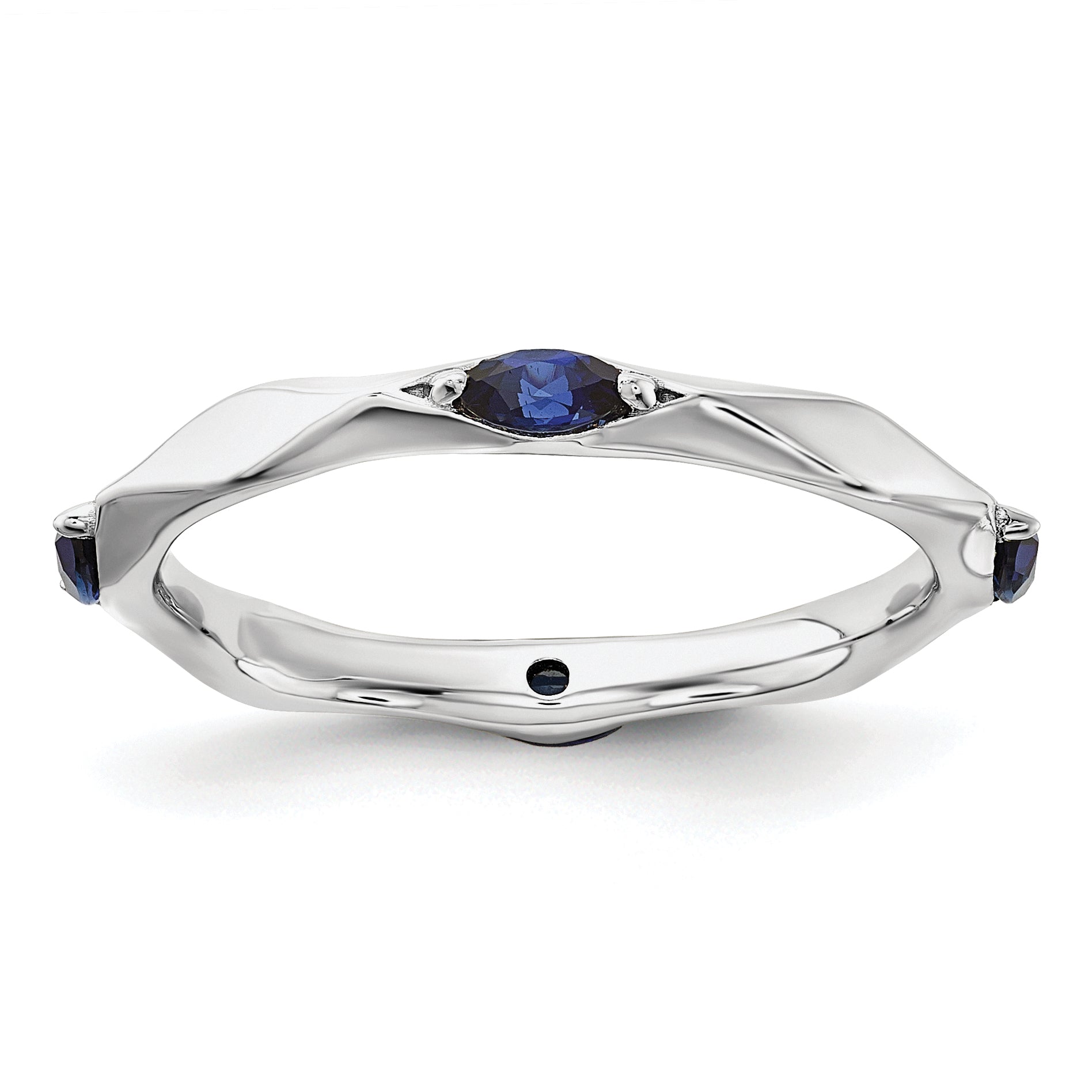 Sterling Silver Stackable Expressions Rhod-plated Created Sapphire Ring - Sophia Jewelers