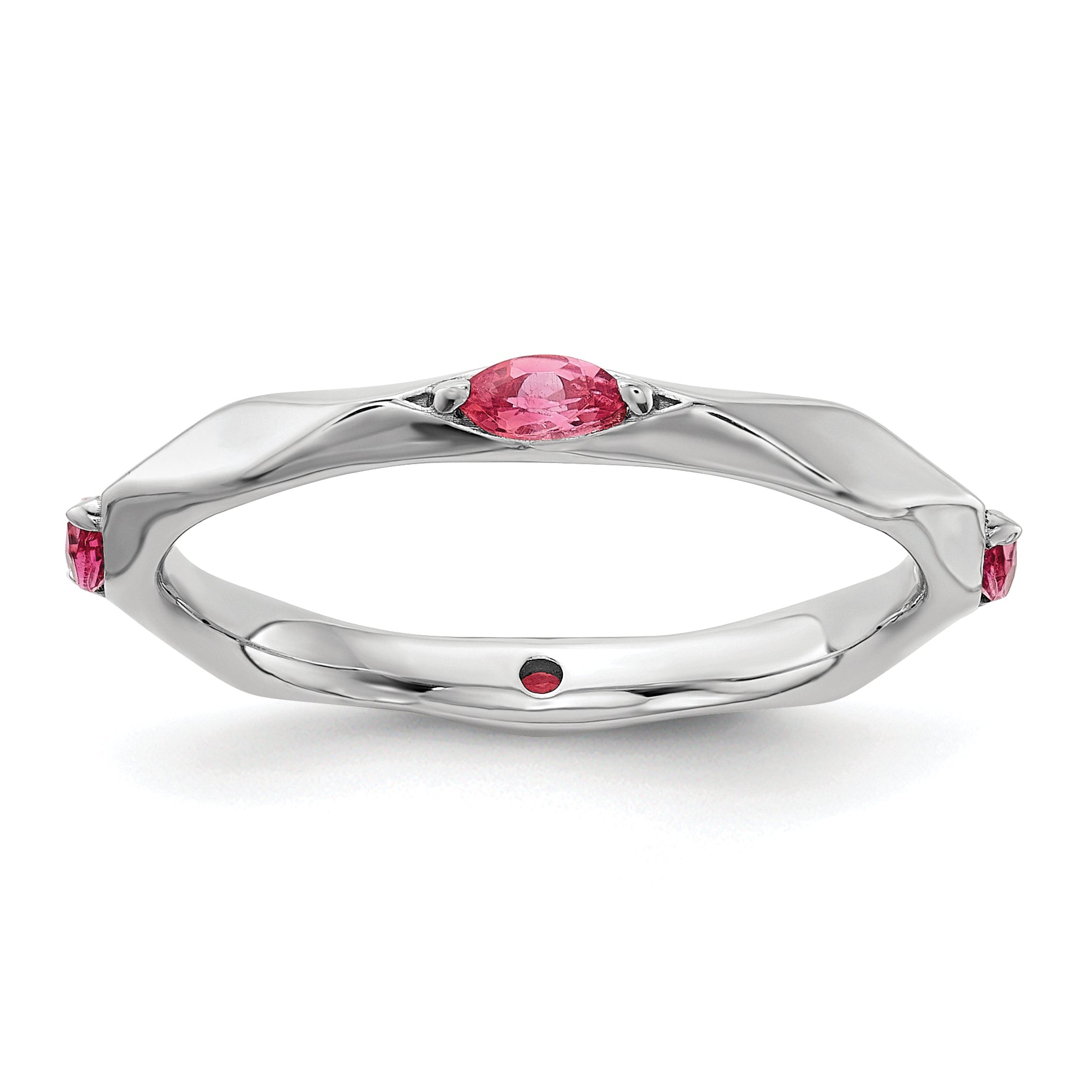 Sterling Silver Stackable Expressions Rhodium-plated Pink Tourmaline Ring - Sophia Jewelers