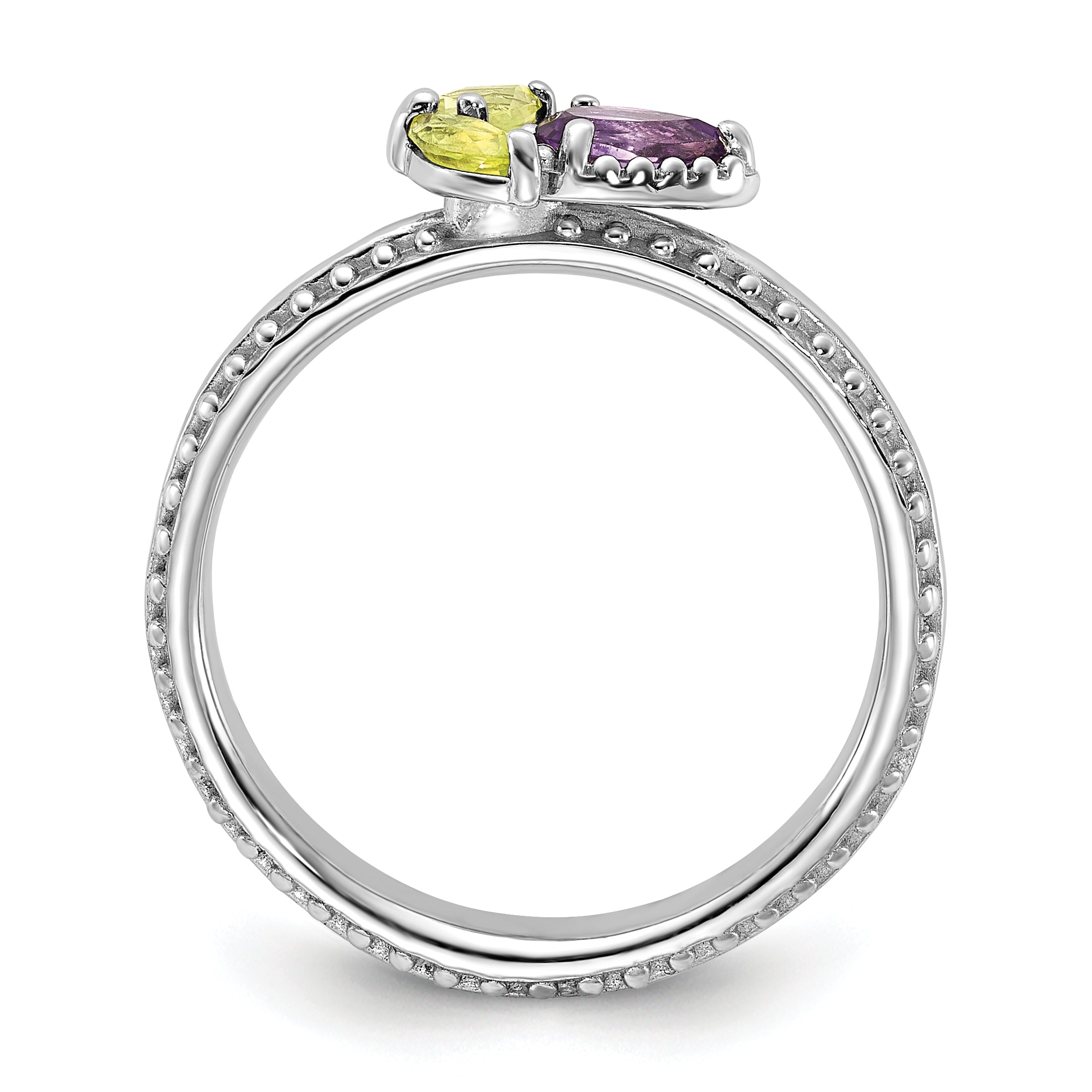 Sterling Silver Stackable Expressions Rhodium-plated Textured Amethyst and Peridot Flower Ring - Sophia Jewelers