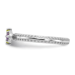 Sterling Silver Stackable Expressions Rhodium-plated Textured Amethyst and Peridot Flower Ring - Sophia Jewelers