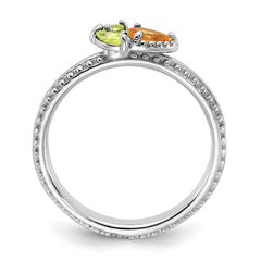 Sterling Silver Stackable Expressions Rhodium-plated Textured Citrine and Peridot Flower Ring - Sophia Jewelers