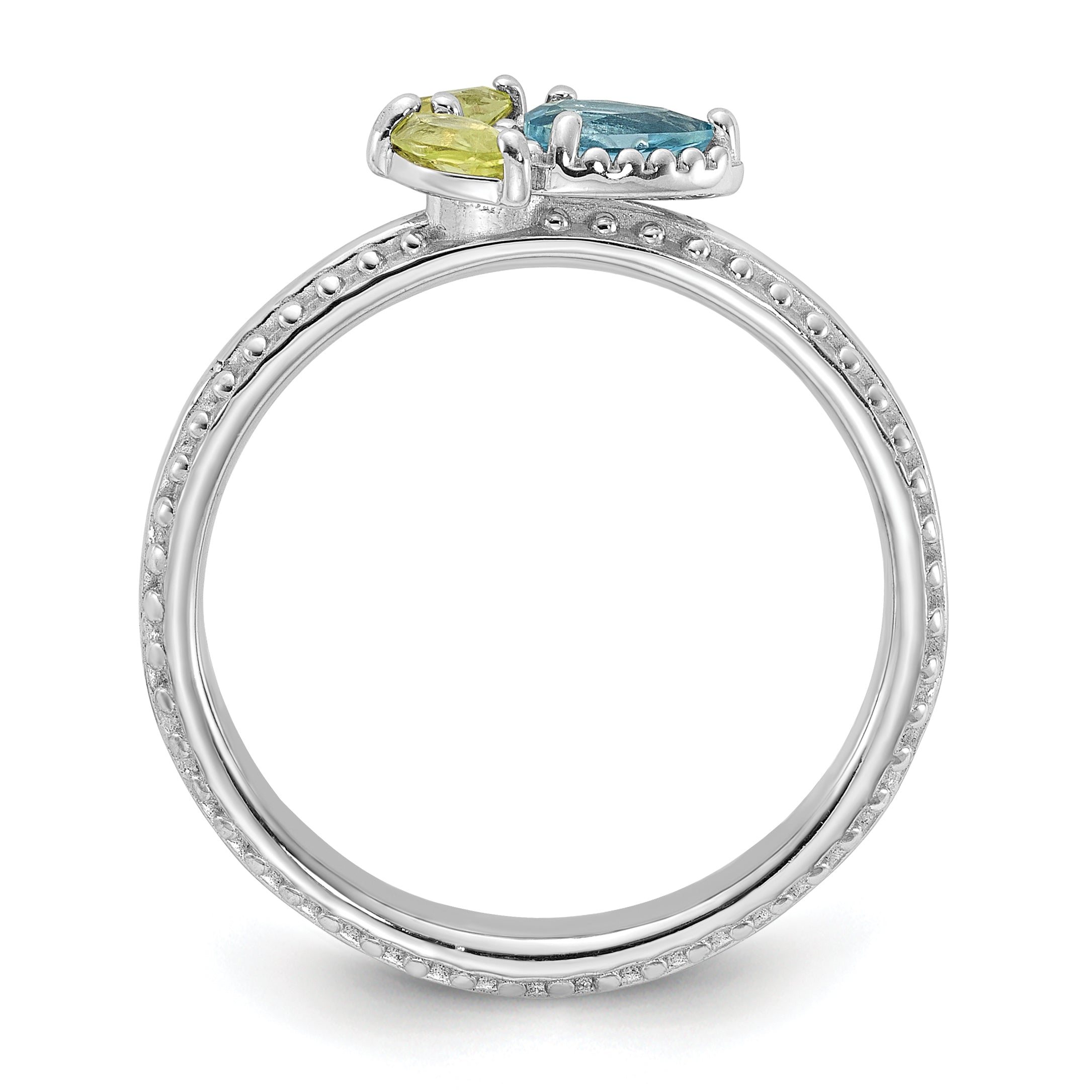 Sterling Silver Stackable Expressions Rhodium-plated Lt Swiss Blue Topaz & Peridot Flower Ring - Sophia Jewelers