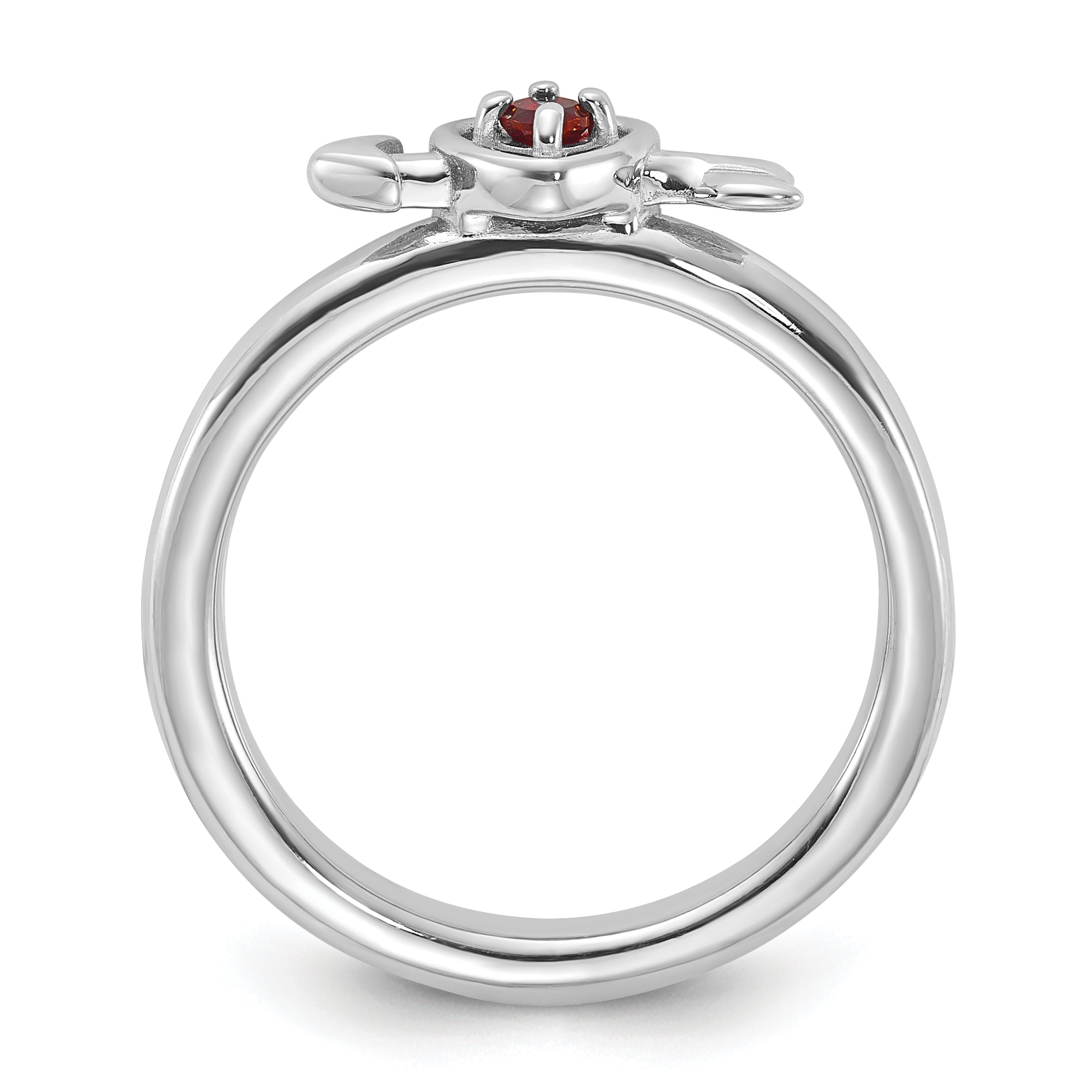 Sterling Silver Stackable Expressions Rhodium-plated Garnet Heart with Arrow Ring - Sophia Jewelers