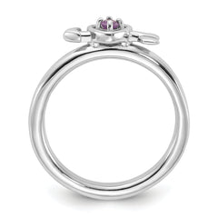 Sterling Silver Stackable Expressions Rhodium-plated Amethyst Heart with Arrow Ring - Sophia Jewelers