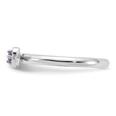 Sterling Silver Stackable Expressions Rhodium-plated Amethyst Heart with Arrow Ring - Sophia Jewelers