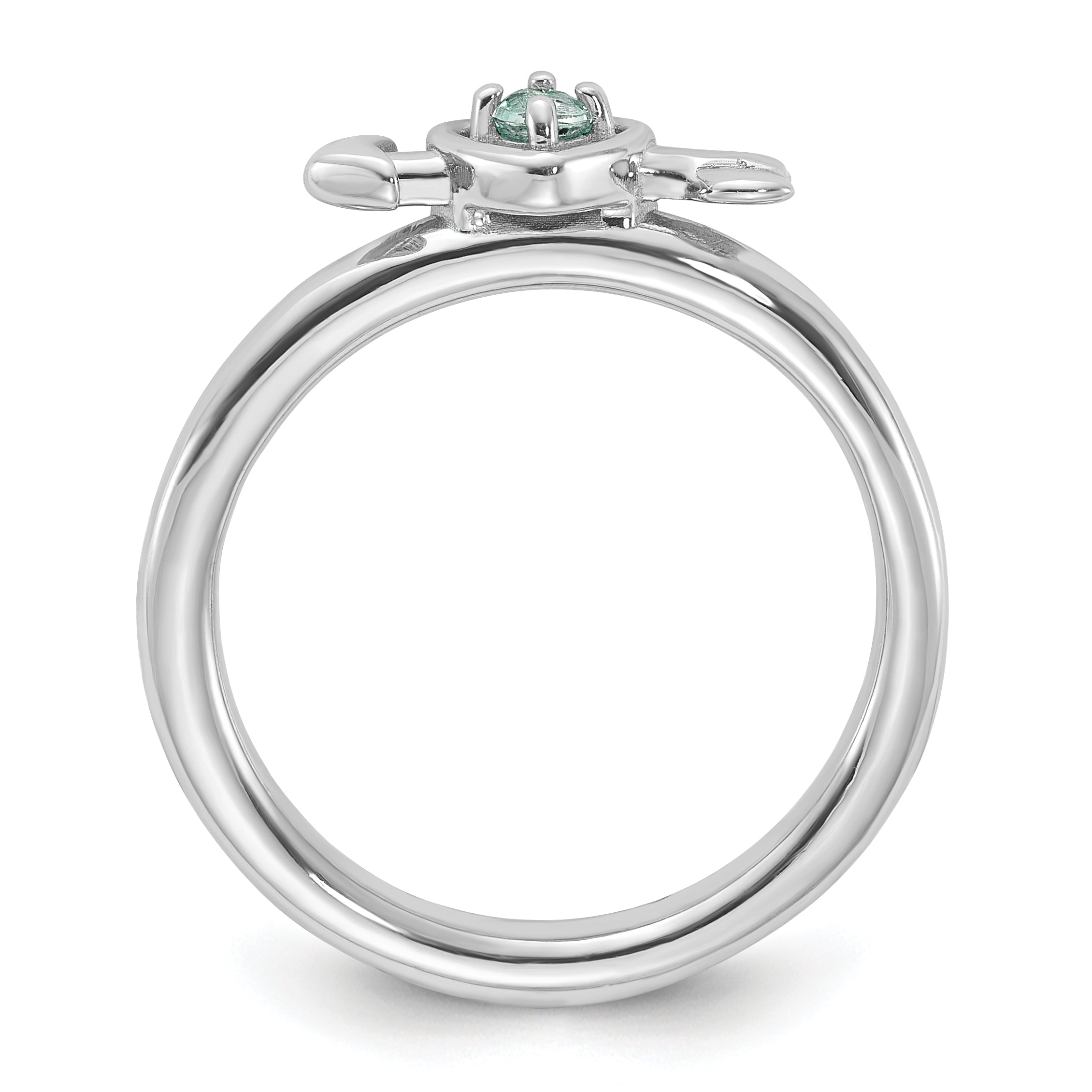 Sterling Silver Stackable Expressions Rhodium-plated Aquamarine Heart with Arrow Ring - Sophia Jewelers