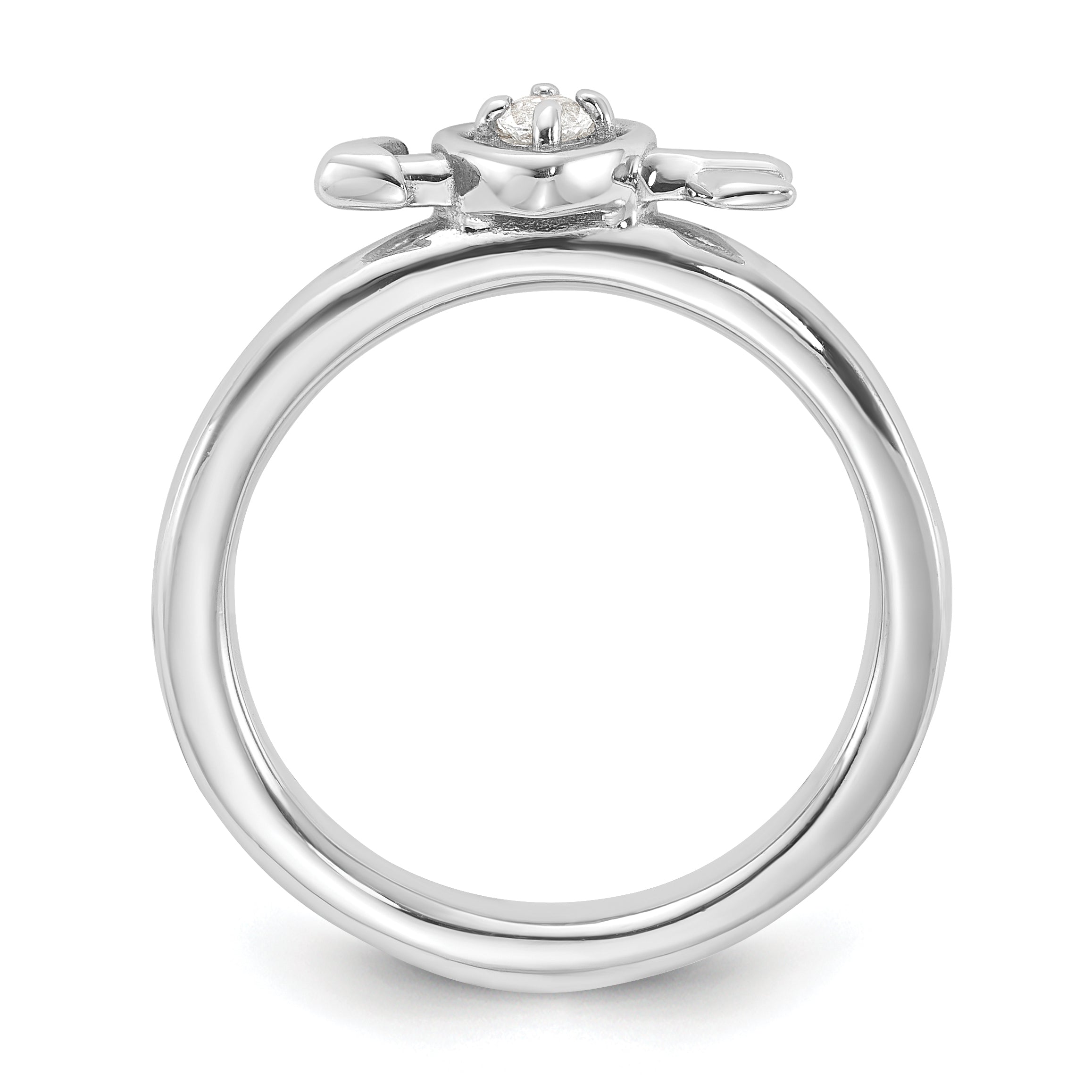 Sterling Silver Stackable Expressions Rhodium-plated White Topaz Heart with Arrow Ring - Sophia Jewelers