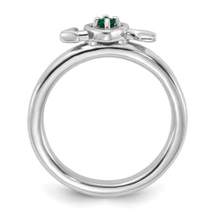 Sterling Silver Stackable Expressions Rhodium-plated Created Emerald Heart with Arrow Ring - Sophia Jewelers