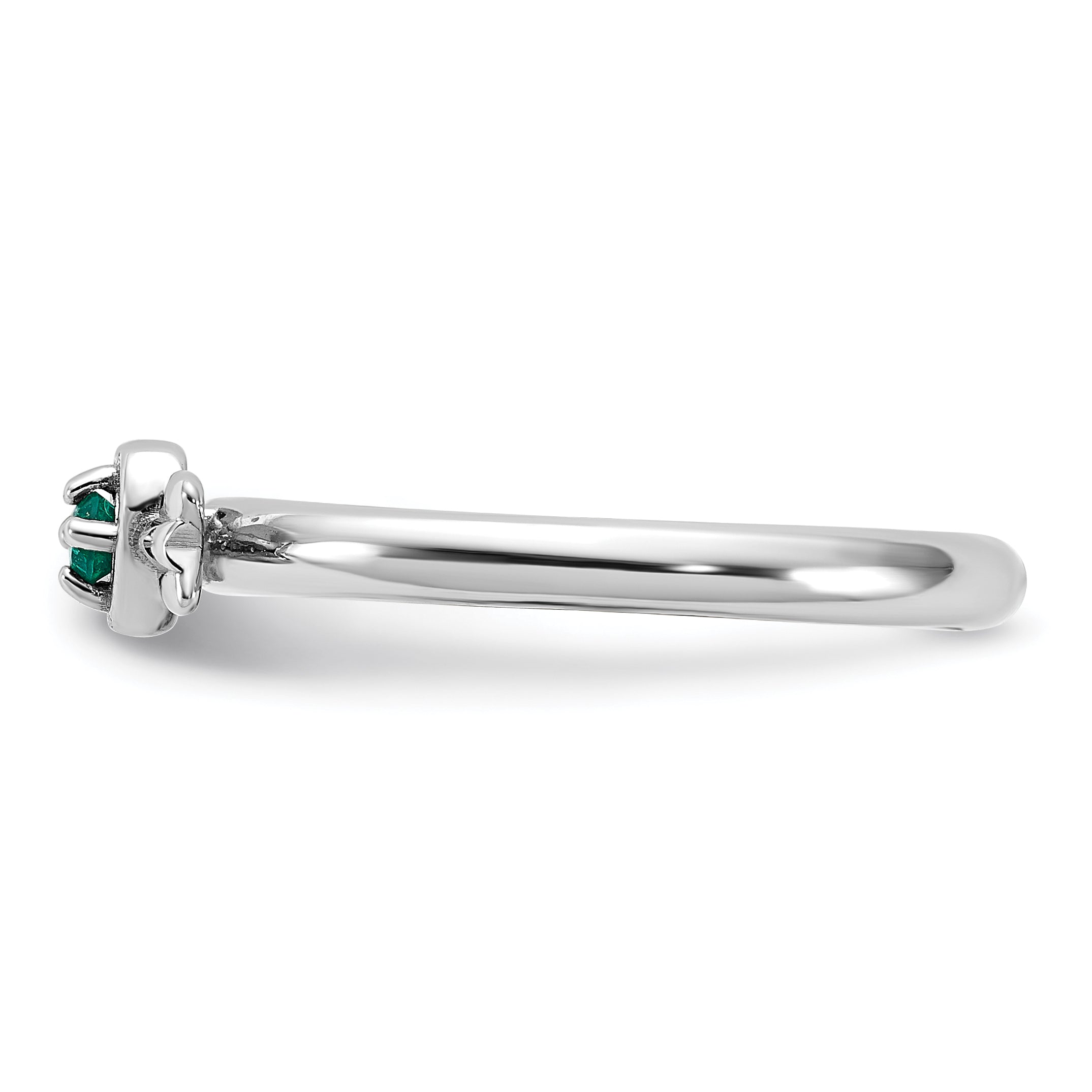 Sterling Silver Stackable Expressions Rhodium-plated Created Emerald Heart with Arrow Ring - Sophia Jewelers