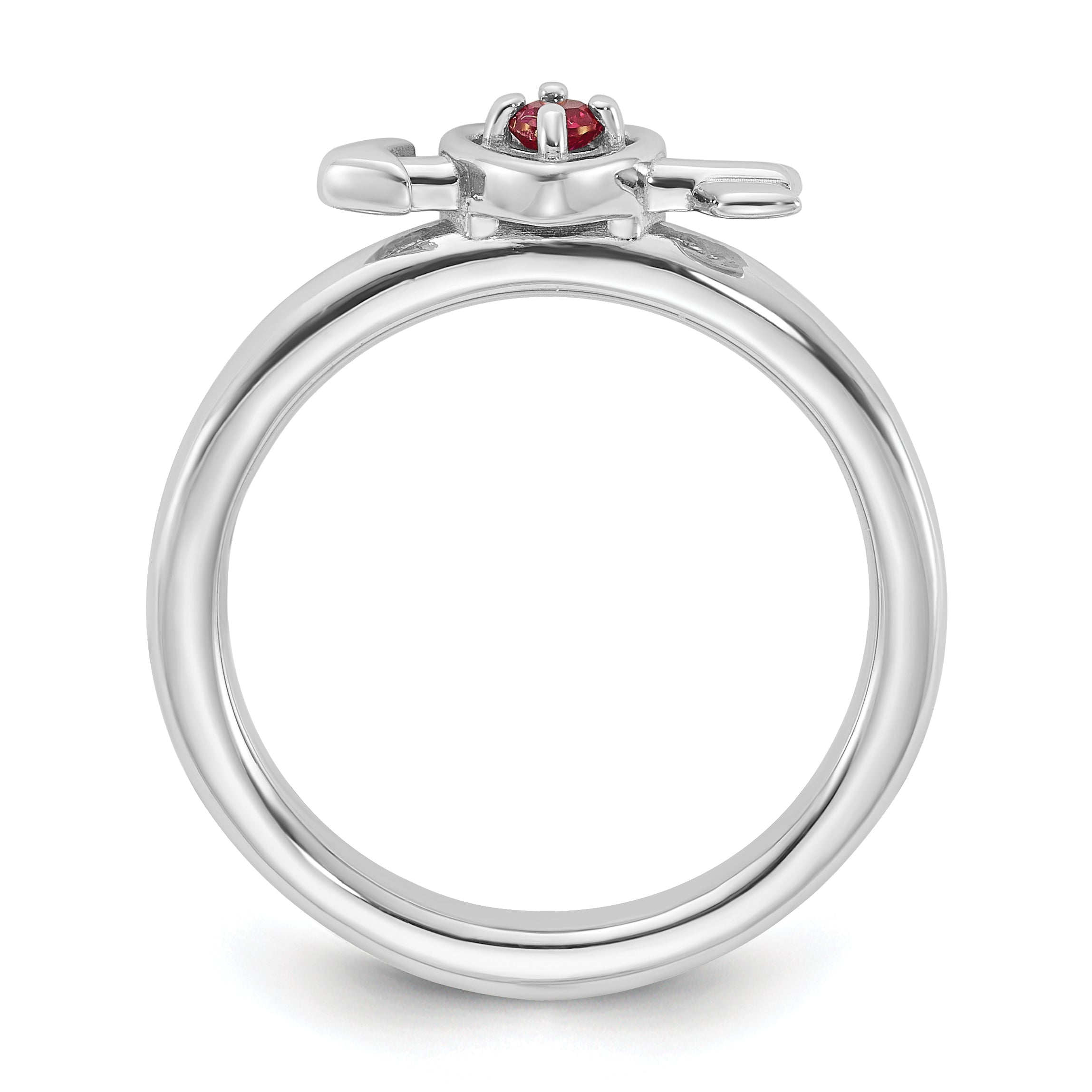 Sterling Silver Stackable Expressions Rhodium-plated Created Ruby Heart with Arrow Ring - Sophia Jewelers