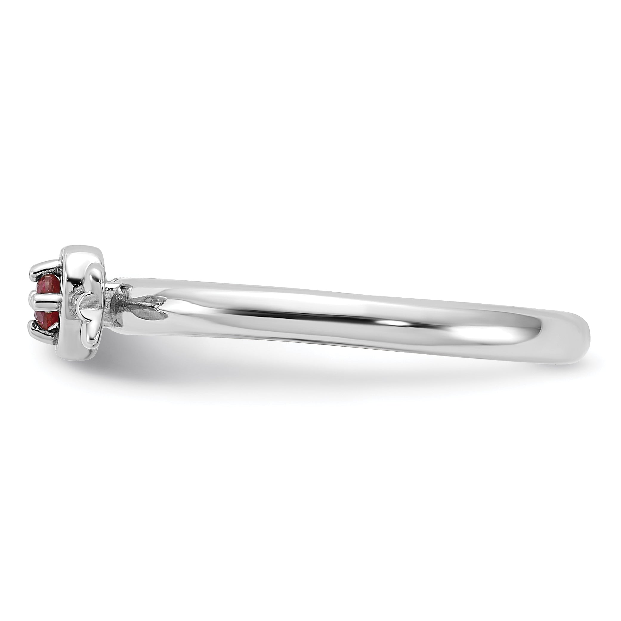 Sterling Silver Stackable Expressions Rhodium-plated Created Ruby Heart with Arrow Ring - Sophia Jewelers