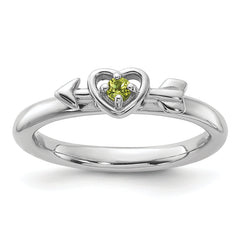 Sterling Silver Stackable Expressions Rhodium-plated Peridot Heart with Arrow Ring - Sophia Jewelers