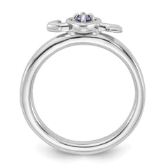 Sterling Silver Stackable Expressions Rhodium-plated Created Sapphire Heart with Arrow Ring - Sophia Jewelers