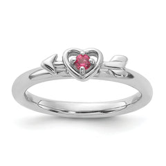 Sterling Silver Stackable Expressions Rhodium-plated Pink Tourmaline Heart with Arrow Ring - Sophia Jewelers