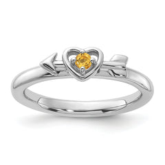 Sterling Silver Stackable Expressions Rhodium-plated Citrine Heart with Arrow Ring - Sophia Jewelers