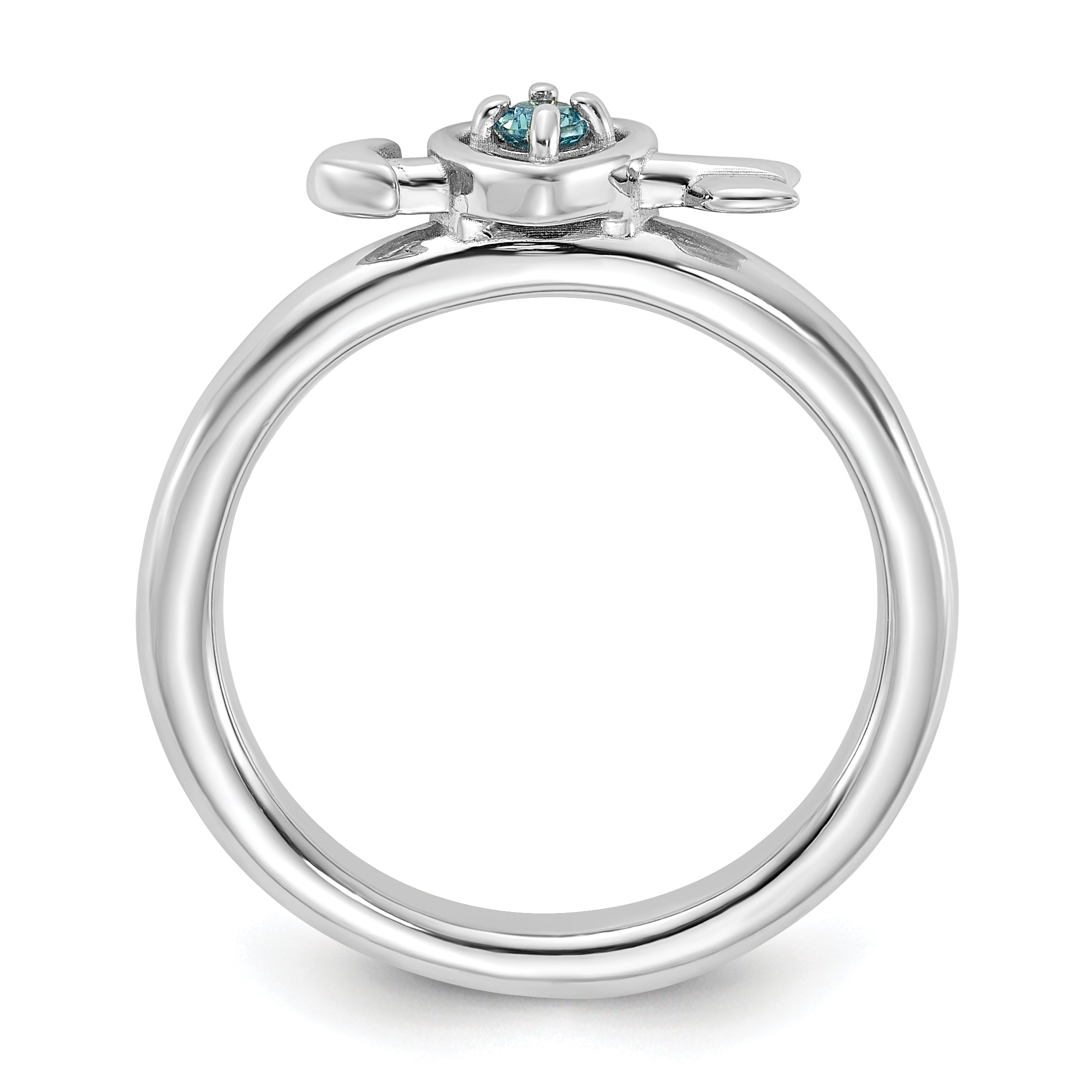 Sterling Silver Stackable Expressions Rhodium-plated Blue Topaz Heart with Arrow Ring - Sophia Jewelers