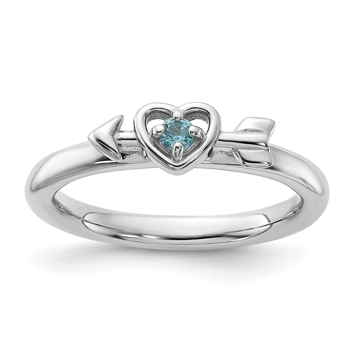 Sterling Silver Stackable Expressions Rhodium-plated Blue Topaz Heart with Arrow Ring - Sophia Jewelers