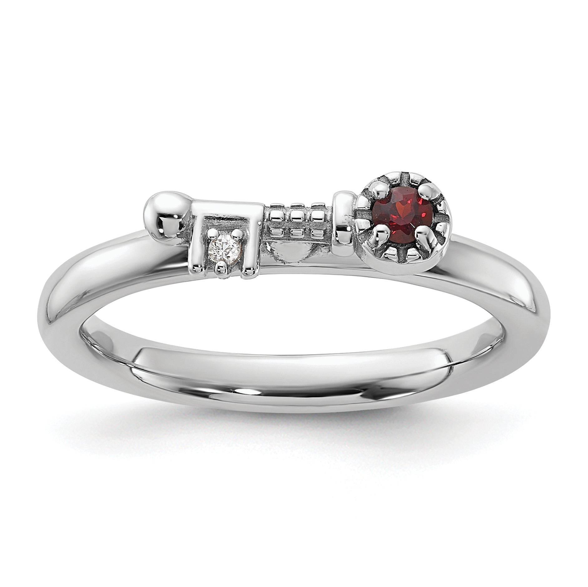 Sterling Silver Stackable Expressions Rhodium-plated Garnet and White Topaz Key Ring - Sophia Jewelers