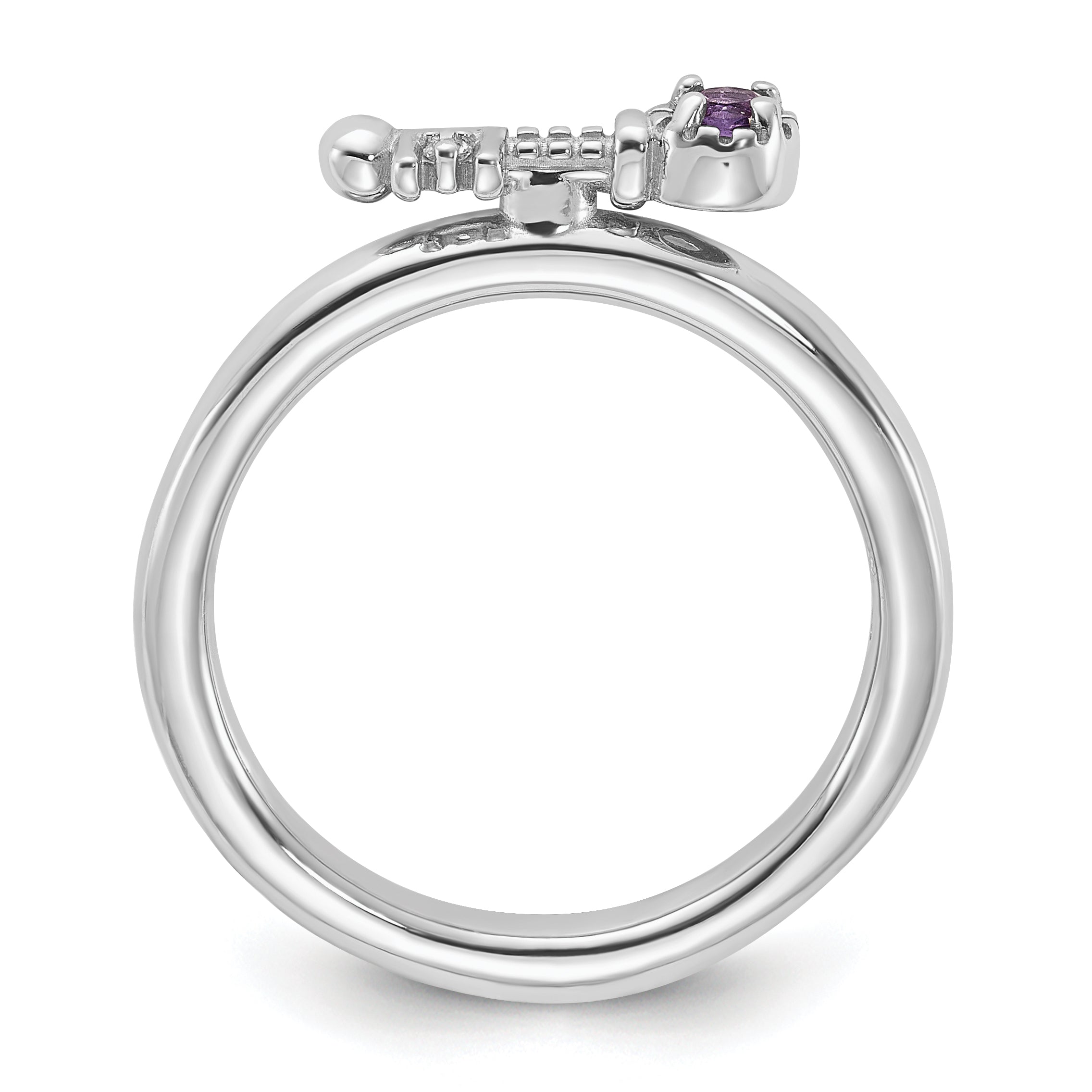 Sterling Silver Stackable Expressions Rhodium-plated Amethyst and White Topaz Key Ring - Sophia Jewelers