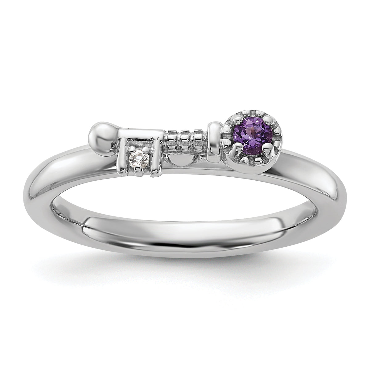 Sterling Silver Stackable Expressions Rhodium-plated Amethyst and White Topaz Key Ring - Sophia Jewelers