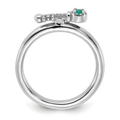 Sterling Silver Stackable Expressions Rhodium-plated Created Emerald and White Topaz Key Ring - Sophia Jewelers