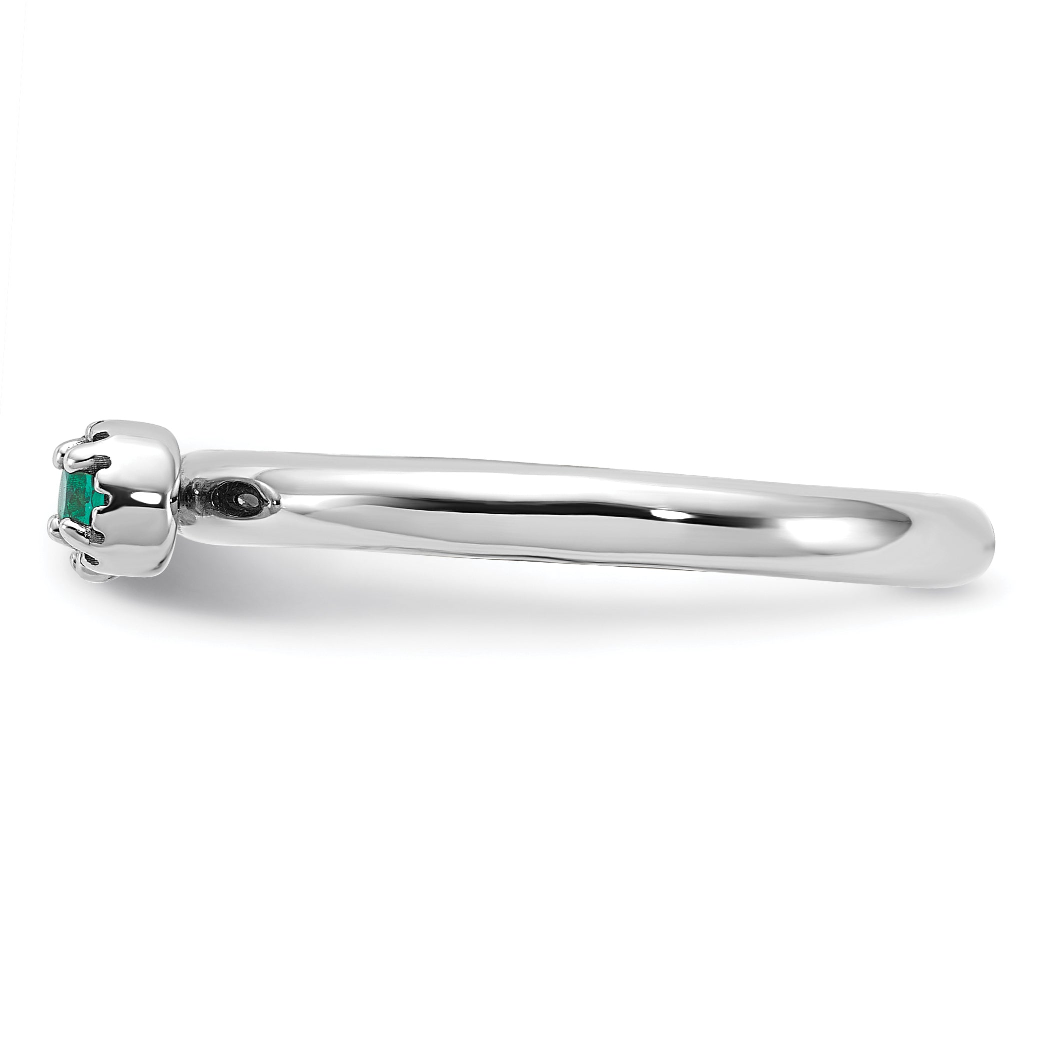 Sterling Silver Stackable Expressions Rhodium-plated Created Emerald and White Topaz Key Ring - Sophia Jewelers