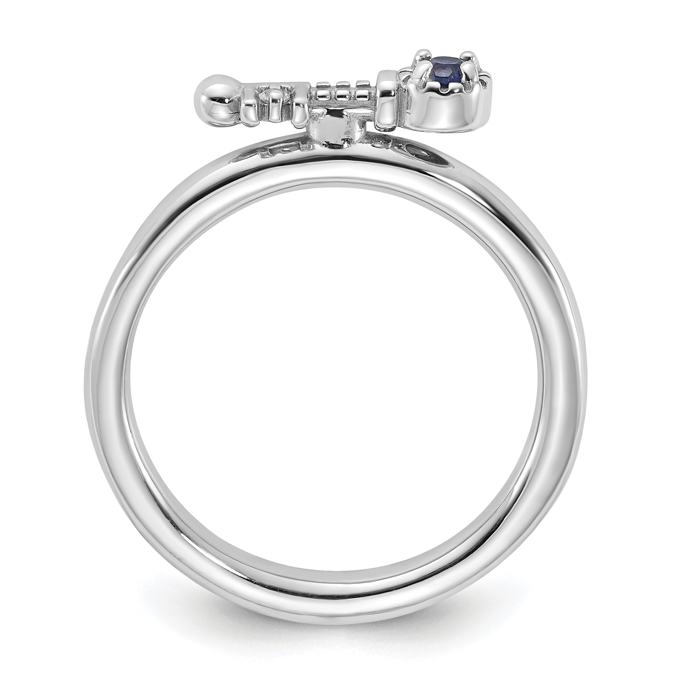 Sterling Silver Stackable Expressions Rhodium-plated Created Sapphire and White Topaz Key Ring - Sophia Jewelers