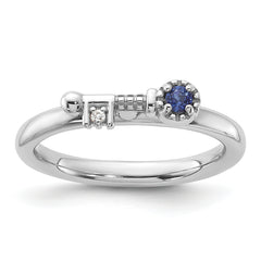 Sterling Silver Stackable Expressions Rhodium-plated Created Sapphire and White Topaz Key Ring - Sophia Jewelers