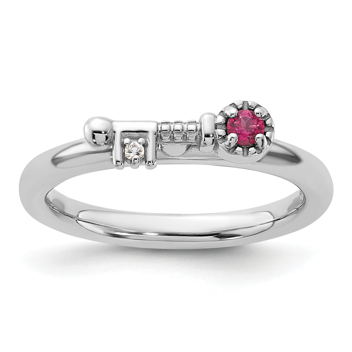 Sterling Silver Stackable Expressions Rhodium-plated Pink Tourmaline and White Topaz Key Ring - Sophia Jewelers