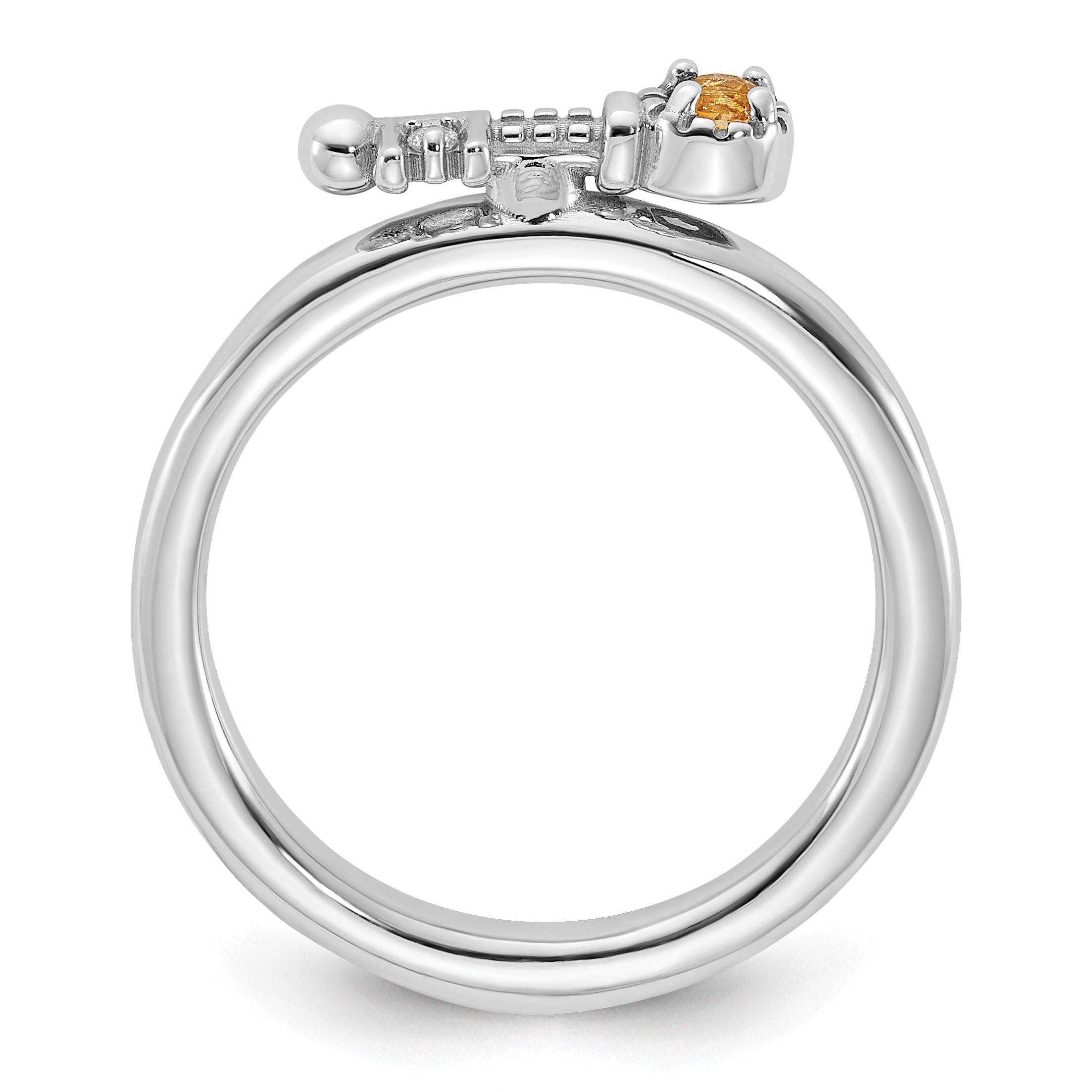 Sterling Silver Stackable Expressions Rhodium-plated Citrine and White Topaz Key Ring - Sophia Jewelers