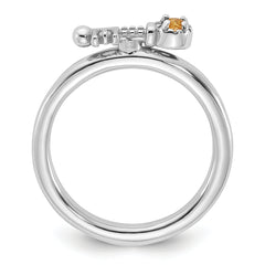 Sterling Silver Stackable Expressions Rhodium-plated Citrine and White Topaz Key Ring - Sophia Jewelers